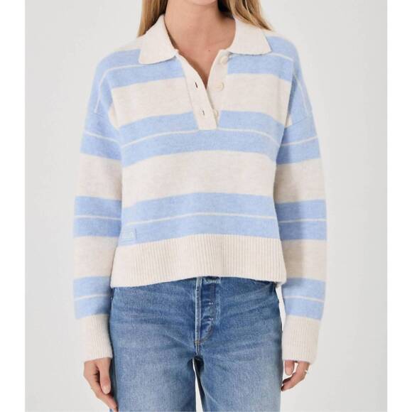 ROLLA'S Sweaters - NEW ROLLA'S sofia stripe polo sweater in soft blue / ivory